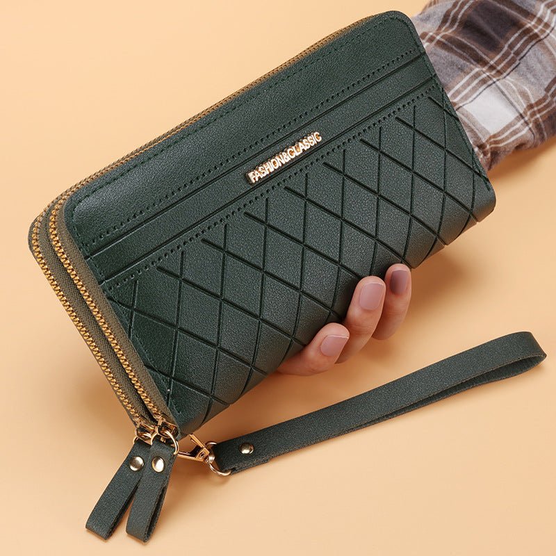 Portefeuille Long Femme Simple à Double Fermeture Éclair avec Multiples Emplacements pour Cartes - IVOIRART.COM