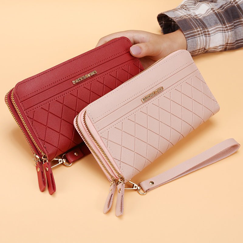 Portefeuille Long Femme Simple à Double Fermeture Éclair avec Multiples Emplacements pour Cartes - IVOIRART.COM