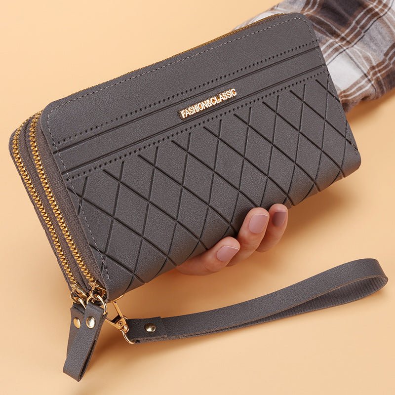 Portefeuille Long Femme Simple à Double Fermeture Éclair avec Multiples Emplacements pour Cartes - IVOIRART.COM