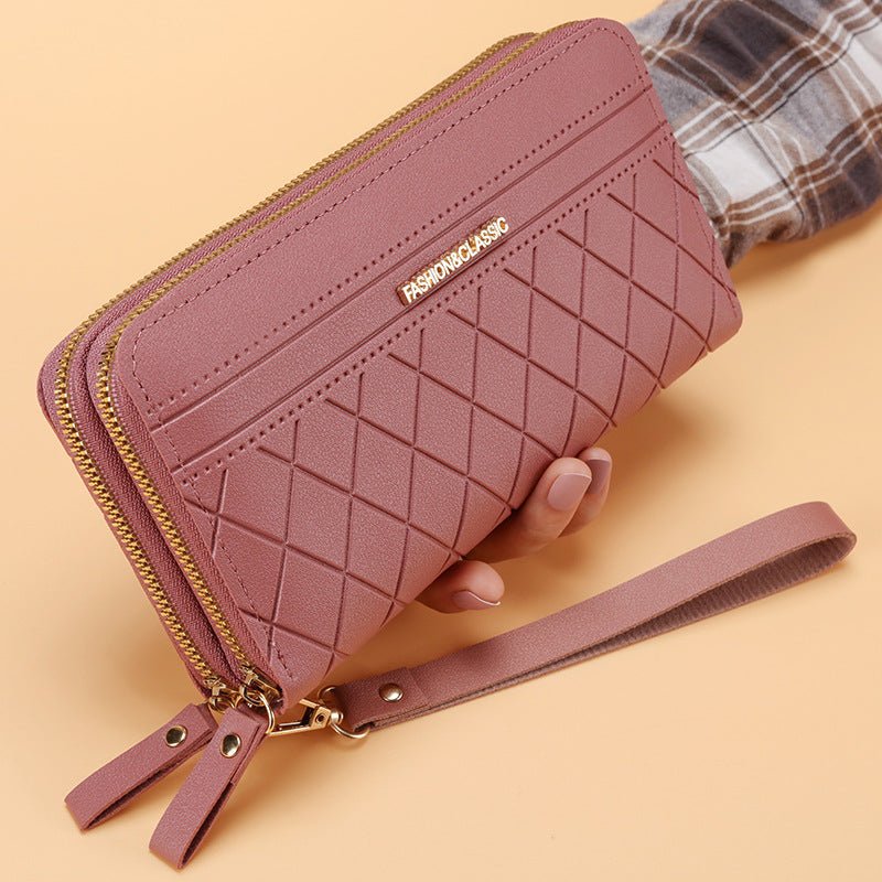 Portefeuille Long Femme Simple à Double Fermeture Éclair avec Multiples Emplacements pour Cartes - IVOIRART.COM