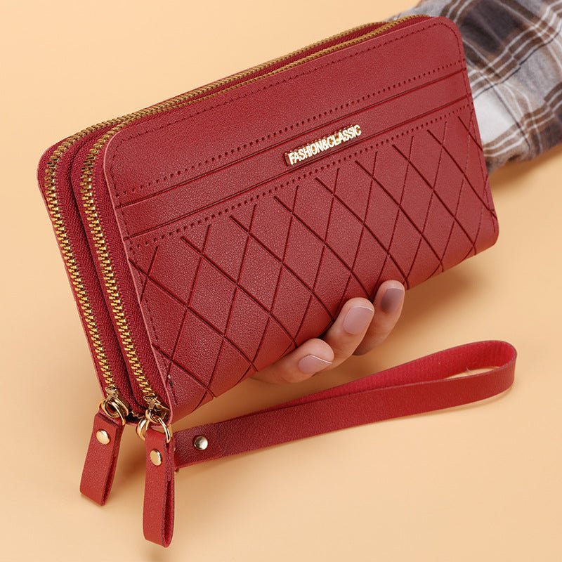 Portefeuille Long Femme Simple à Double Fermeture Éclair avec Multiples Emplacements pour Cartes - IVOIRART.COM