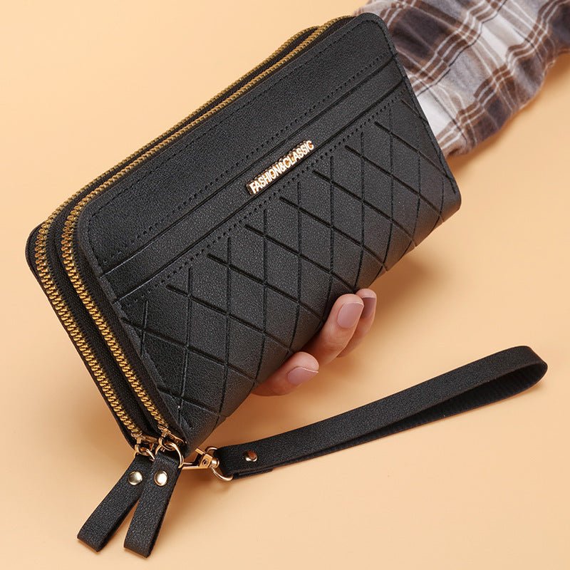 Portefeuille Long Femme Simple à Double Fermeture Éclair avec Multiples Emplacements pour Cartes - IVOIRART.COM