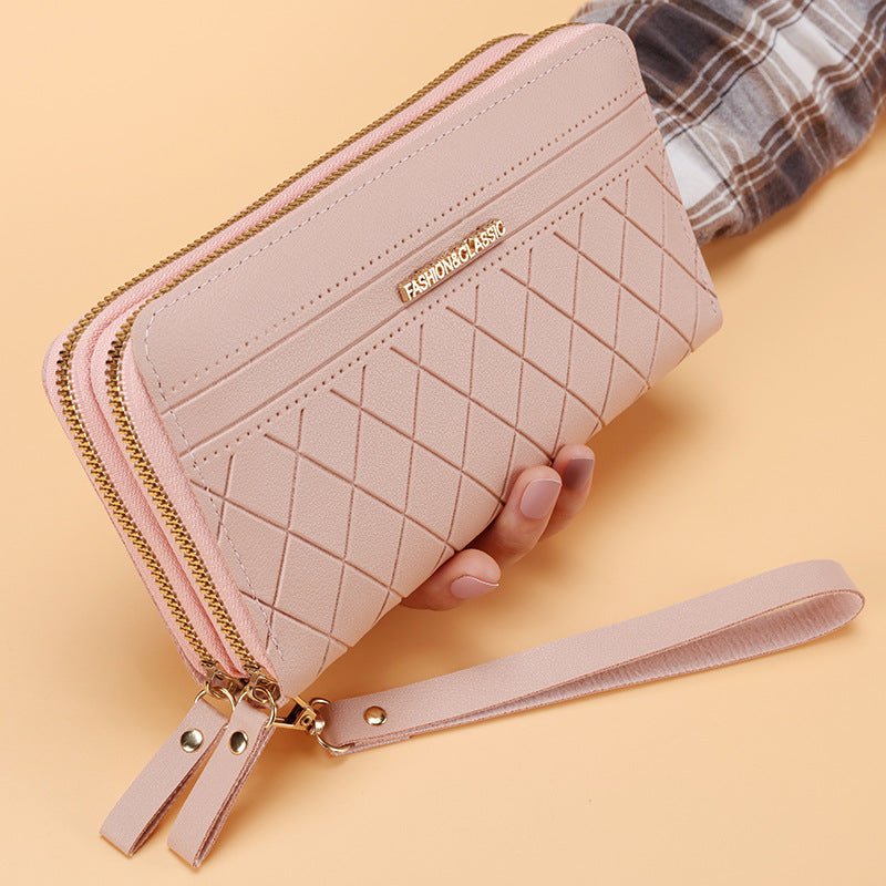 Portefeuille Long Femme Simple à Double Fermeture Éclair avec Multiples Emplacements pour Cartes - IVOIRART.COM