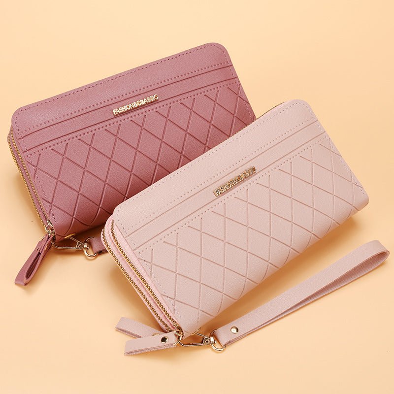 Portefeuille Long Femme Simple à Double Fermeture Éclair avec Multiples Emplacements pour Cartes - IVOIRART.COM
