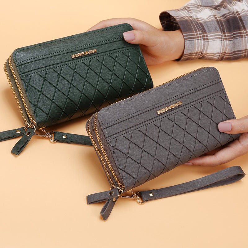 Portefeuille Long Femme Simple à Double Fermeture Éclair avec Multiples Emplacements pour Cartes - IVOIRART.COM