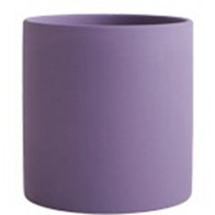 Pot de Fleurs Cylindrique Coloré en Céramique Style Industriel Nordique avec Trou et Plateau - IVOIRART.COM