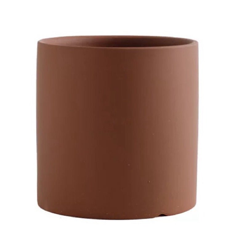 Pot de Fleurs Cylindrique Coloré en Céramique Style Industriel Nordique avec Trou et Plateau - IVOIRART.COM