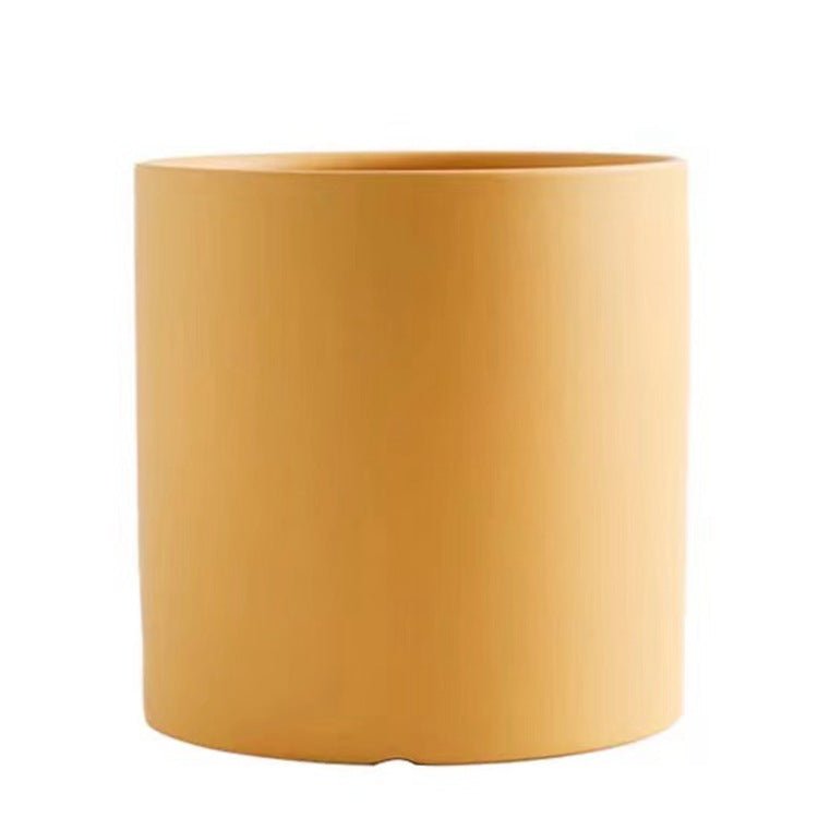Pot de Fleurs Cylindrique Coloré en Céramique Style Industriel Nordique avec Trou et Plateau - IVOIRART.COM