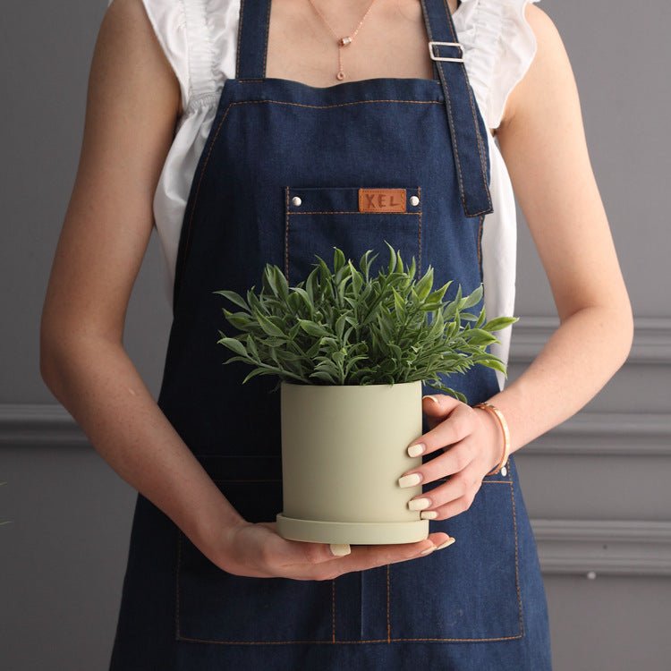 Pot de Fleurs Cylindrique Coloré en Céramique Style Industriel Nordique avec Trou et Plateau - IVOIRART.COM