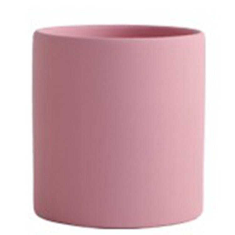 Pot de Fleurs Cylindrique Coloré en Céramique Style Industriel Nordique avec Trou et Plateau - IVOIRART.COM