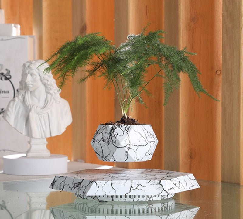 Pot de plante lévitant couleur marbre Suspension magnétique Décor bureau maison cadeau - IVOIRART.COM