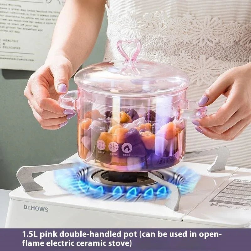 Pot en Verre Borosilicaté Chauffant Ménager à Double Anse, 1,1 à 2 L - IVOIRART.COM