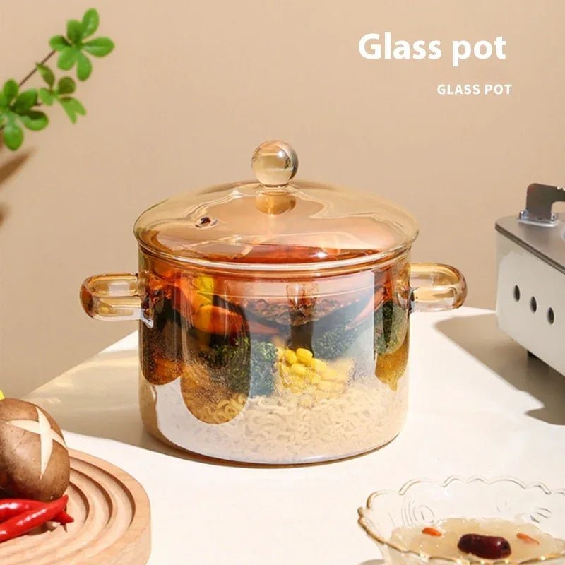 Pot en Verre Borosilicaté Chauffant Ménager à Double Anse, 1,1 à 2 L - IVOIRART.COM