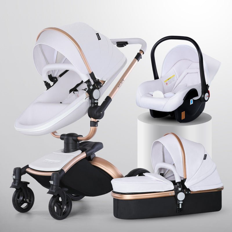 Poussette Bébé Haute Vue 3-en-1 avec Rotation 360 Degrés et Panier Pliable - IVOIRART.COM