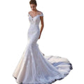 Princess Bride Mermaid Wedding Dress White Trailing Perspective Backless Lace Wedding Dress - IVOIRART.COM