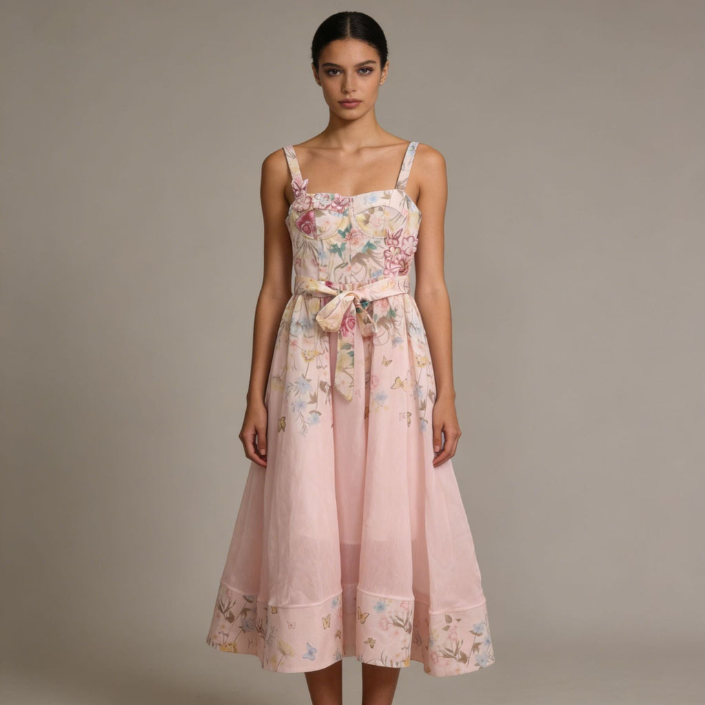 Printed Elegant Strapless Sleeveless Figure-flattering Dress - IVOIRART.COM