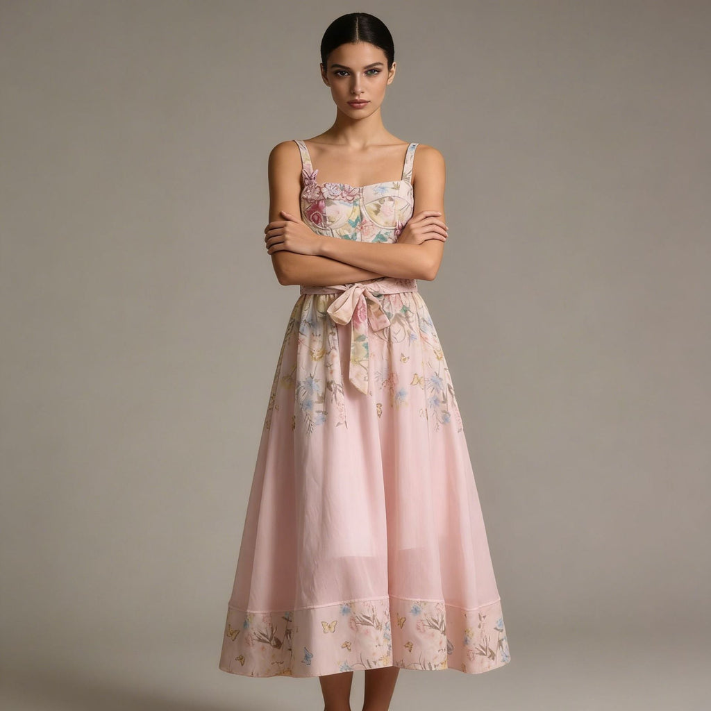 Printed Elegant Strapless Sleeveless Figure-flattering Dress - IVOIRART.COM