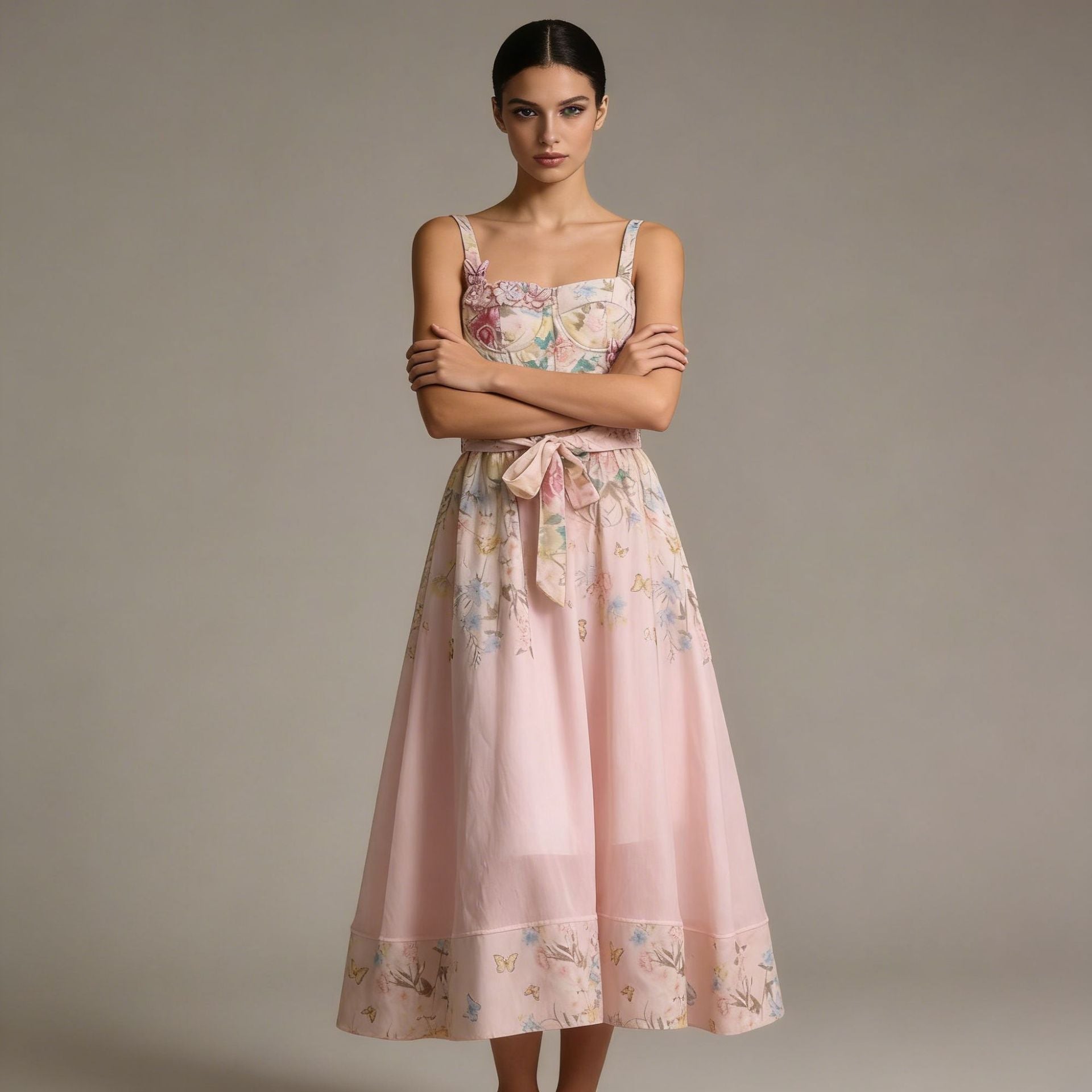 Printed Elegant Strapless Sleeveless Figure-flattering Dress - IVOIRART.COM