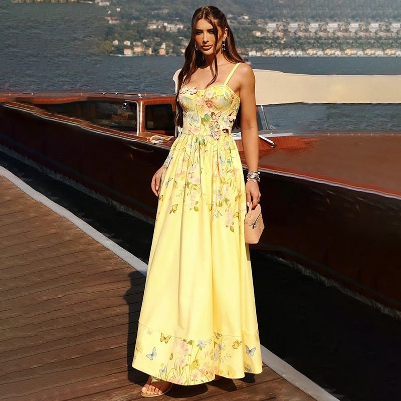 Printed Elegant Strapless Sleeveless Figure-flattering Dress - IVOIRART.COM