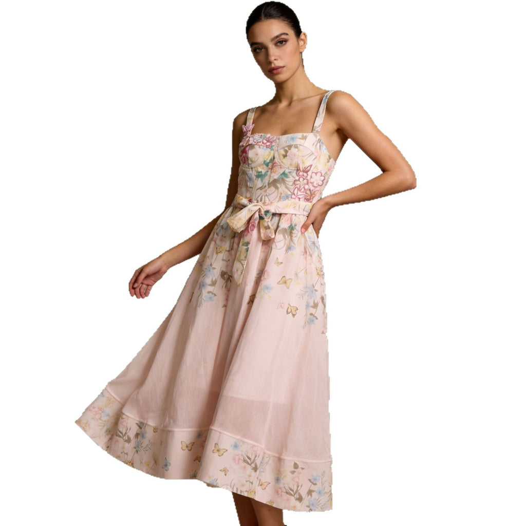 Printed Elegant Strapless Sleeveless Figure-flattering Dress - IVOIRART.COM