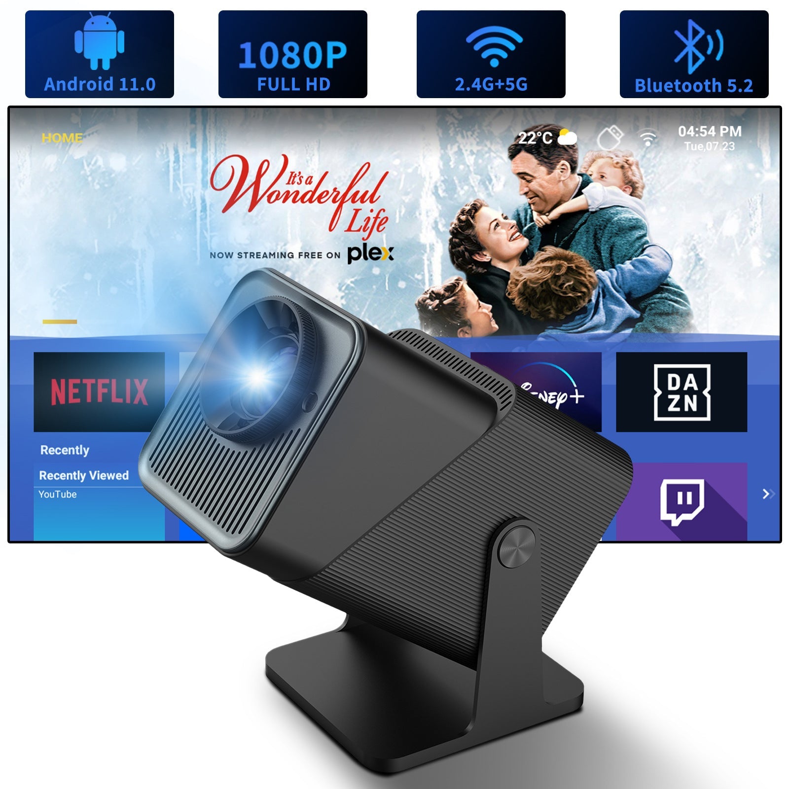 Projecteur portable 4K PTZ Mini H713 — 720P, 260 ANSI lumens, Wi‑Fi international - IVOIRART.COM