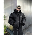 PU Leather Hooded Cotton Coat Jacket Warm And Loose Top - IVOIRART.COM