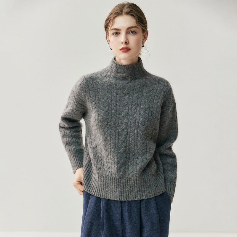 Pull cachemire femme demi-col, maille torsadée, élégant et polyvalent pour bureau - IVOIRART.COM