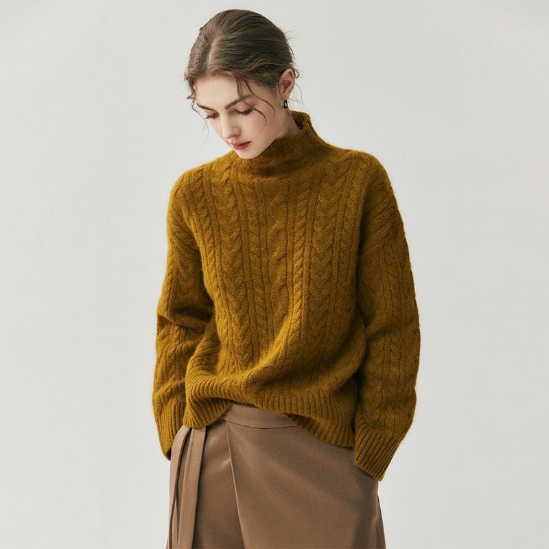 Pull cachemire femme demi-col, maille torsadée, élégant et polyvalent pour bureau - IVOIRART.COM