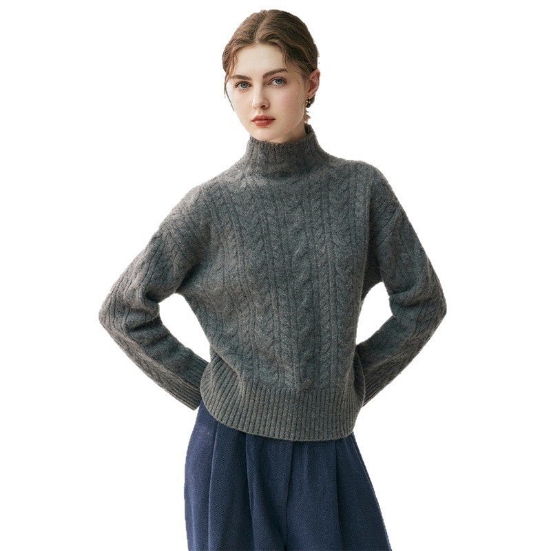 Pull cachemire femme demi-col, maille torsadée, élégant et polyvalent pour bureau - IVOIRART.COM