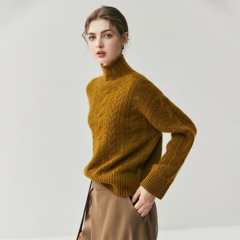 Pull cachemire femme demi-col, maille torsadée, élégant et polyvalent pour bureau - IVOIRART.COM