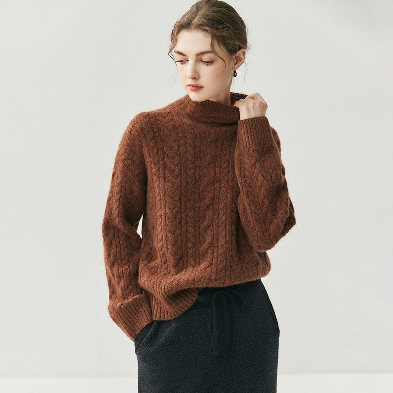 Pull cachemire femme demi-col, maille torsadée, élégant et polyvalent pour bureau - IVOIRART.COM