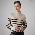 Pull col montant zippé épaissi rayé noir et blanc en cachemire pour femme, - IVOIRART.COM