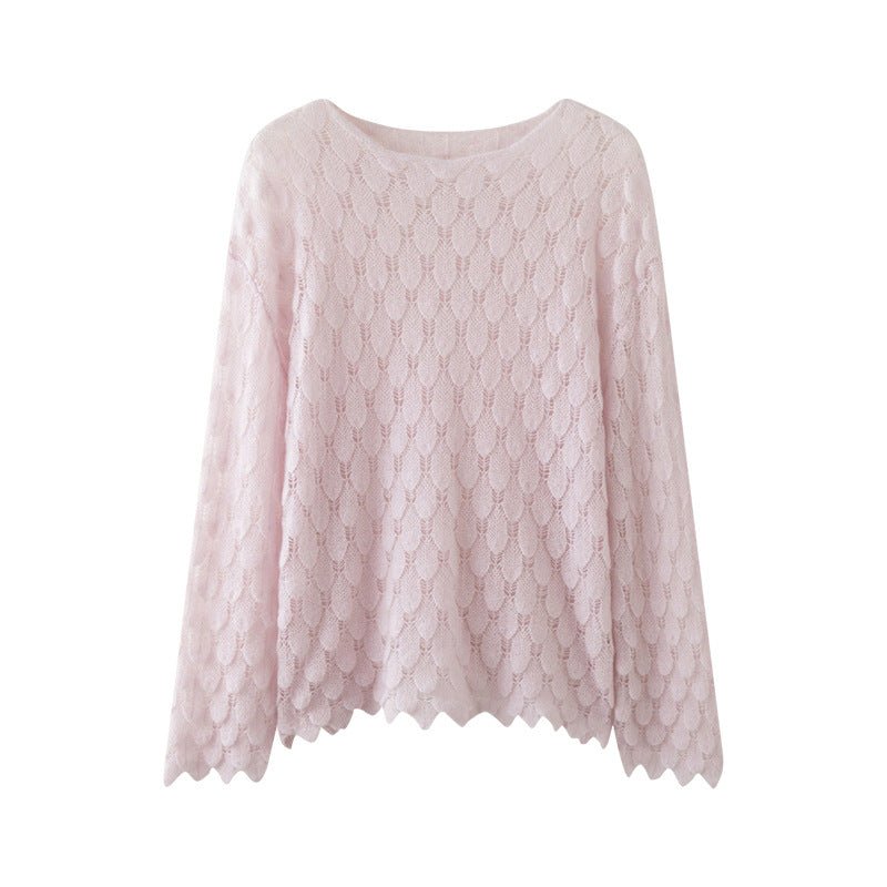 Pull en cachemire femme à motif plumes ajouré, maille douce coupe loose élégante - IVOIRART.COM