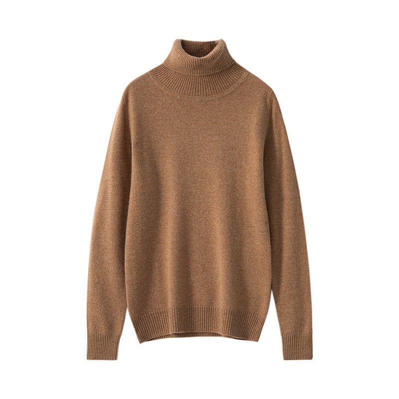 Pull en cachemire pur femme col montant, tricot fin basique, manches longues mix - IVOIRART.COM