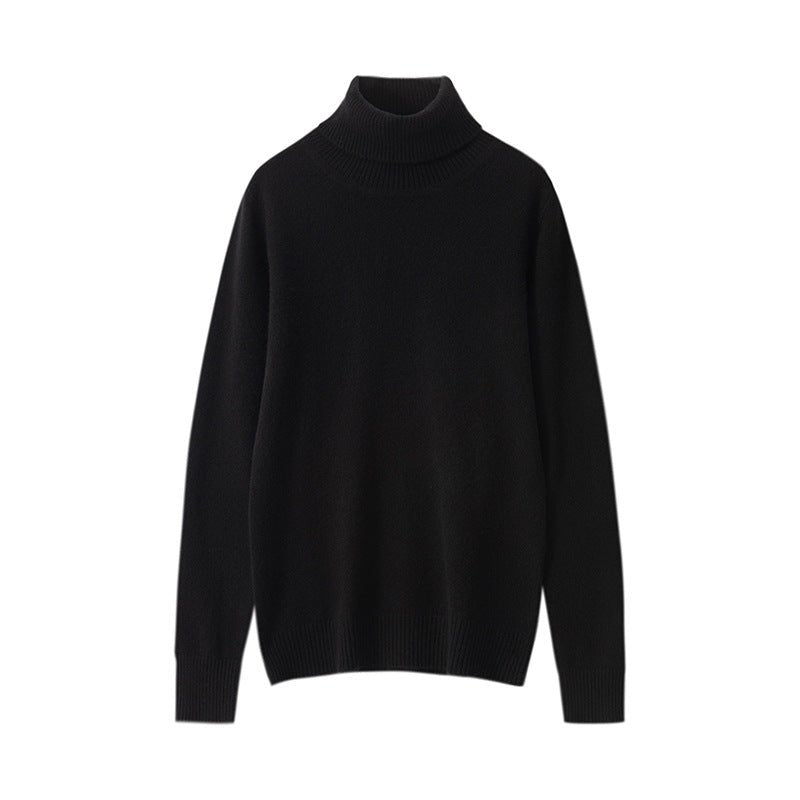 Pull en cachemire pur femme col montant, tricot fin basique, manches longues mix - IVOIRART.COM