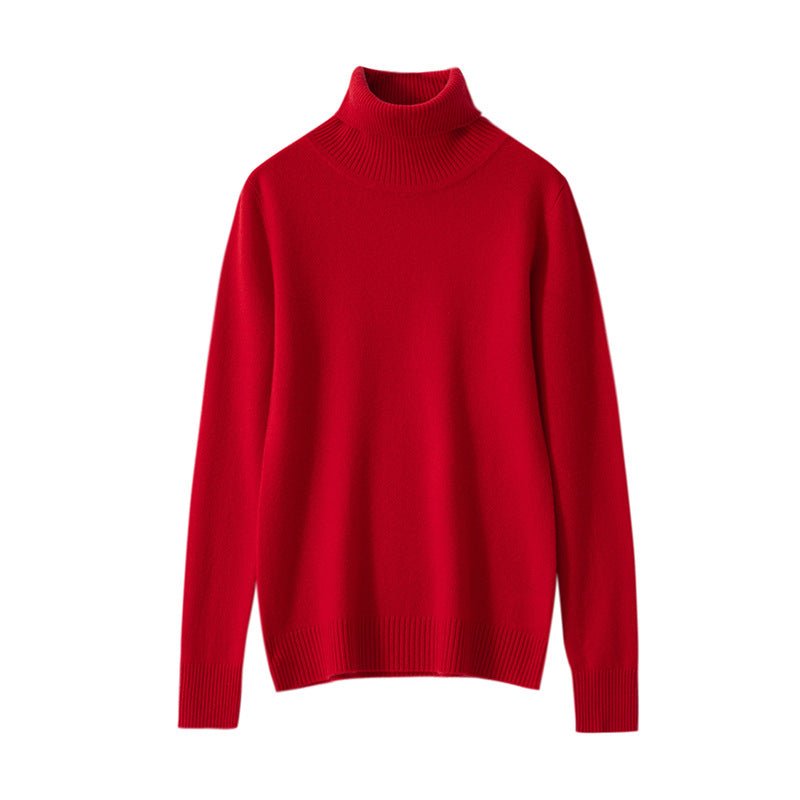 Pull en cachemire pur femme col montant, tricot fin basique, manches longues mix - IVOIRART.COM