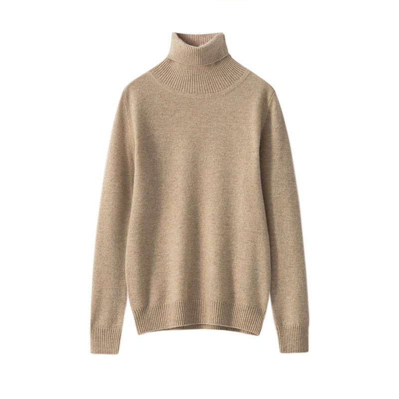 Pull en cachemire pur femme col montant, tricot fin basique, manches longues mix - IVOIRART.COM