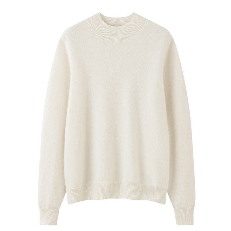 Pull femme col montant en 100% cachemire, coupe ample unicolore, manches longues - IVOIRART.COM