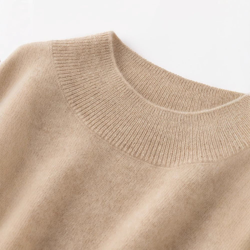Pull femme col montant en 100% cachemire, coupe ample unicolore, manches longues - IVOIRART.COM