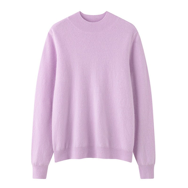 Pull femme col montant en 100% cachemire, coupe ample unicolore, manches longues - IVOIRART.COM