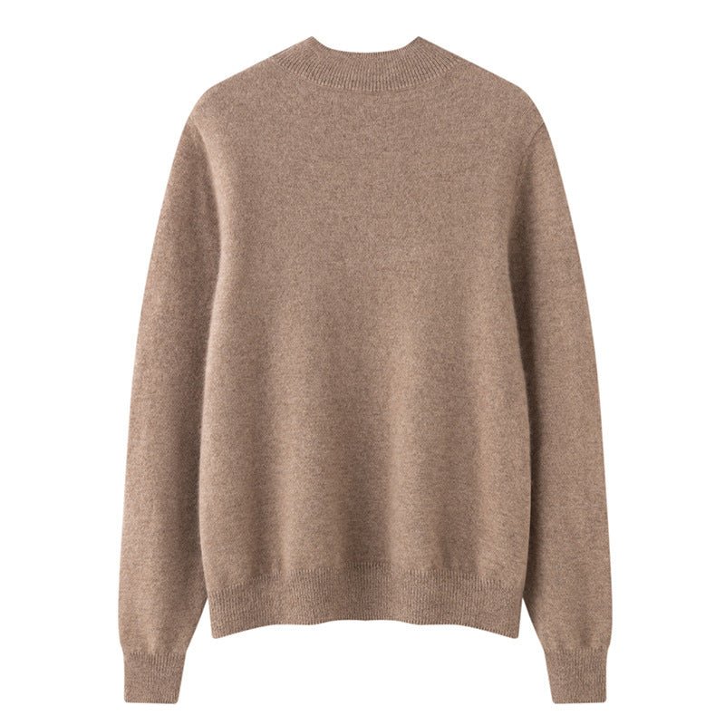 Pull femme col montant en 100% cachemire, coupe ample unicolore, manches longues - IVOIRART.COM
