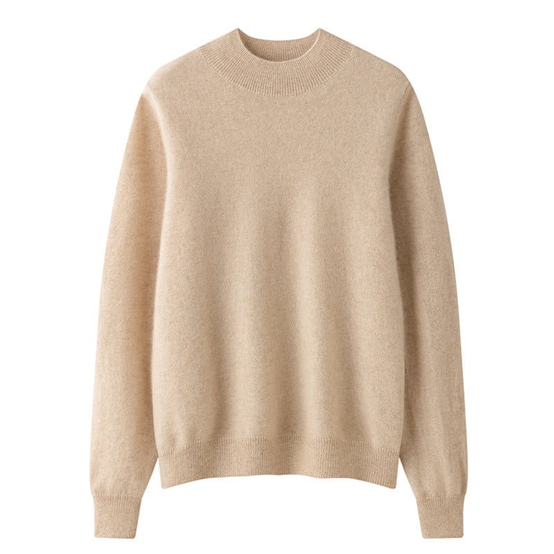 Pull femme col montant en 100% cachemire, coupe ample unicolore, manches longues - IVOIRART.COM