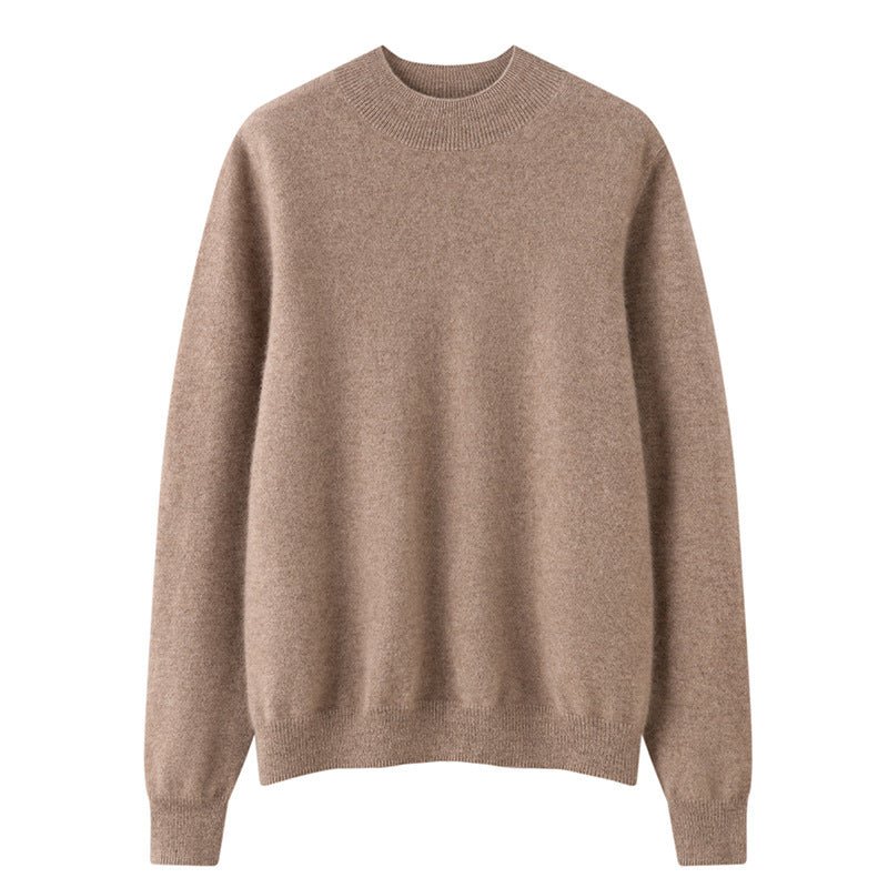 Pull femme col montant en 100% cachemire, coupe ample unicolore, manches longues - IVOIRART.COM