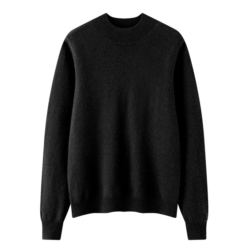 Pull femme col montant en 100% cachemire, coupe ample unicolore, manches longues - IVOIRART.COM