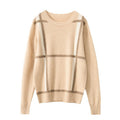 Pull femme en pur cachemire col rond à carreaux, coupe basique, couleur abricot. - IVOIRART.COM