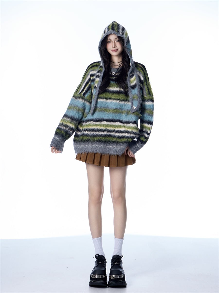 Pull femme mohair rayé avec écharpe et bonnet style décontracté - Tailles M-XL24 - IVOIRART.COM