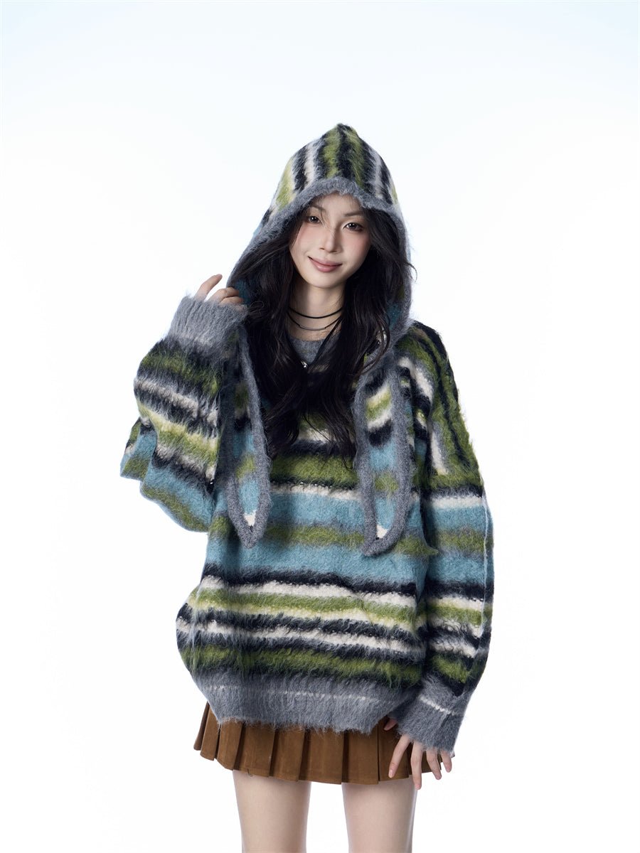 Pull femme mohair rayé avec écharpe et bonnet style décontracté - Tailles M-XL24 - IVOIRART.COM