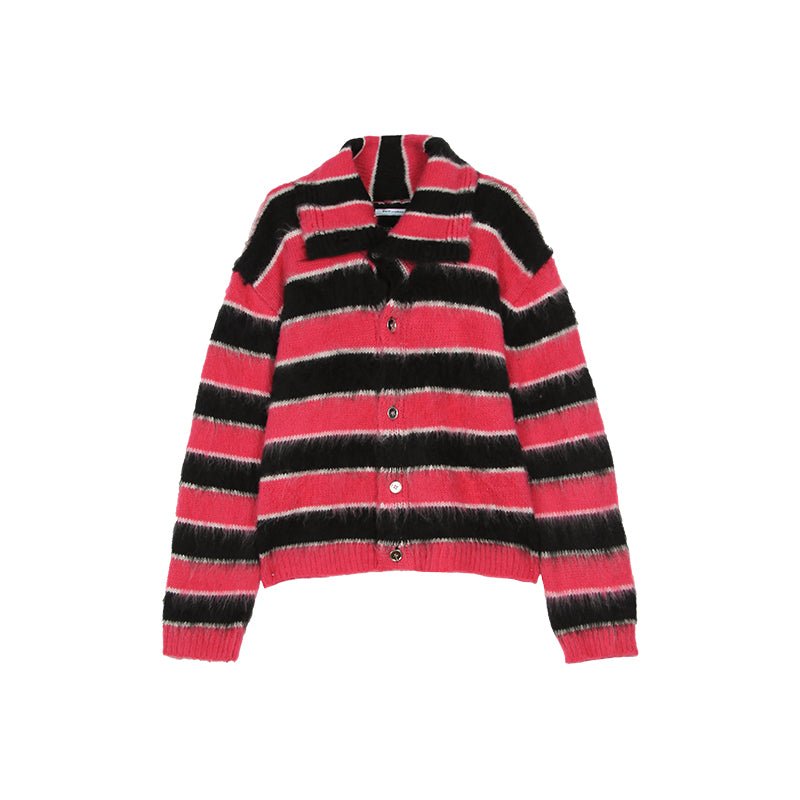 Pull homme ample col châle à rayures contrastées en maille mohair côtelé chauds - IVOIRART.COM