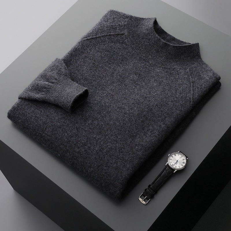 Pull homme col montant mi-haut en cachemire, manches raglan, tricot ample saison - IVOIRART.COM