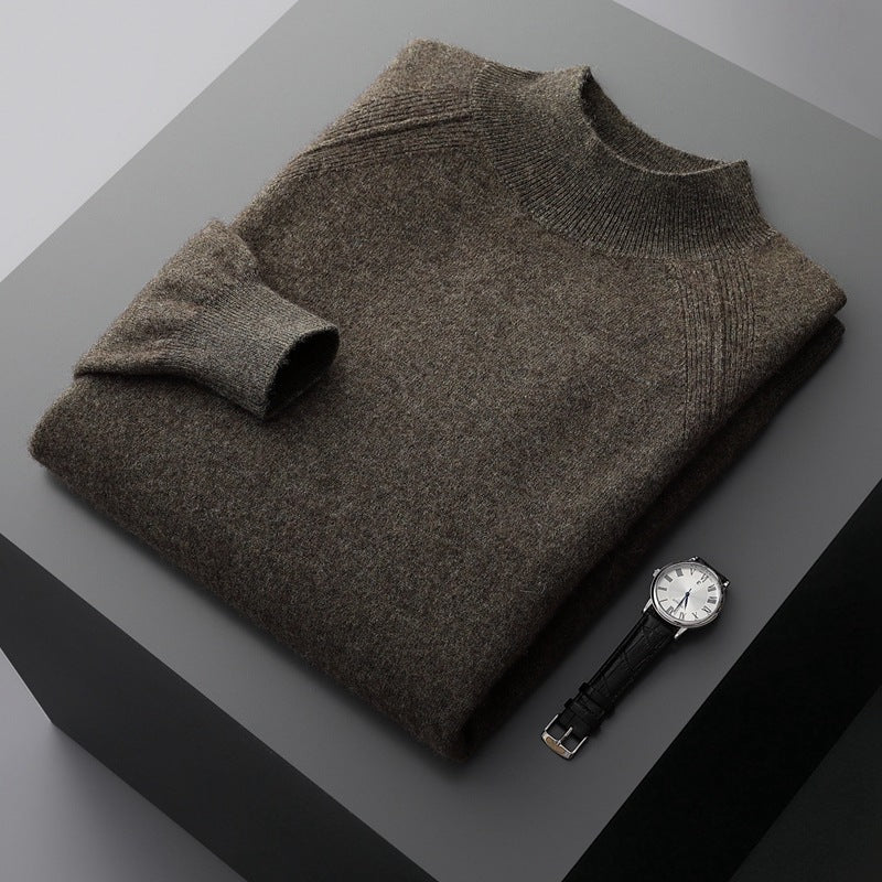 Pull homme col montant mi-haut en cachemire, manches raglan, tricot ample saison - IVOIRART.COM